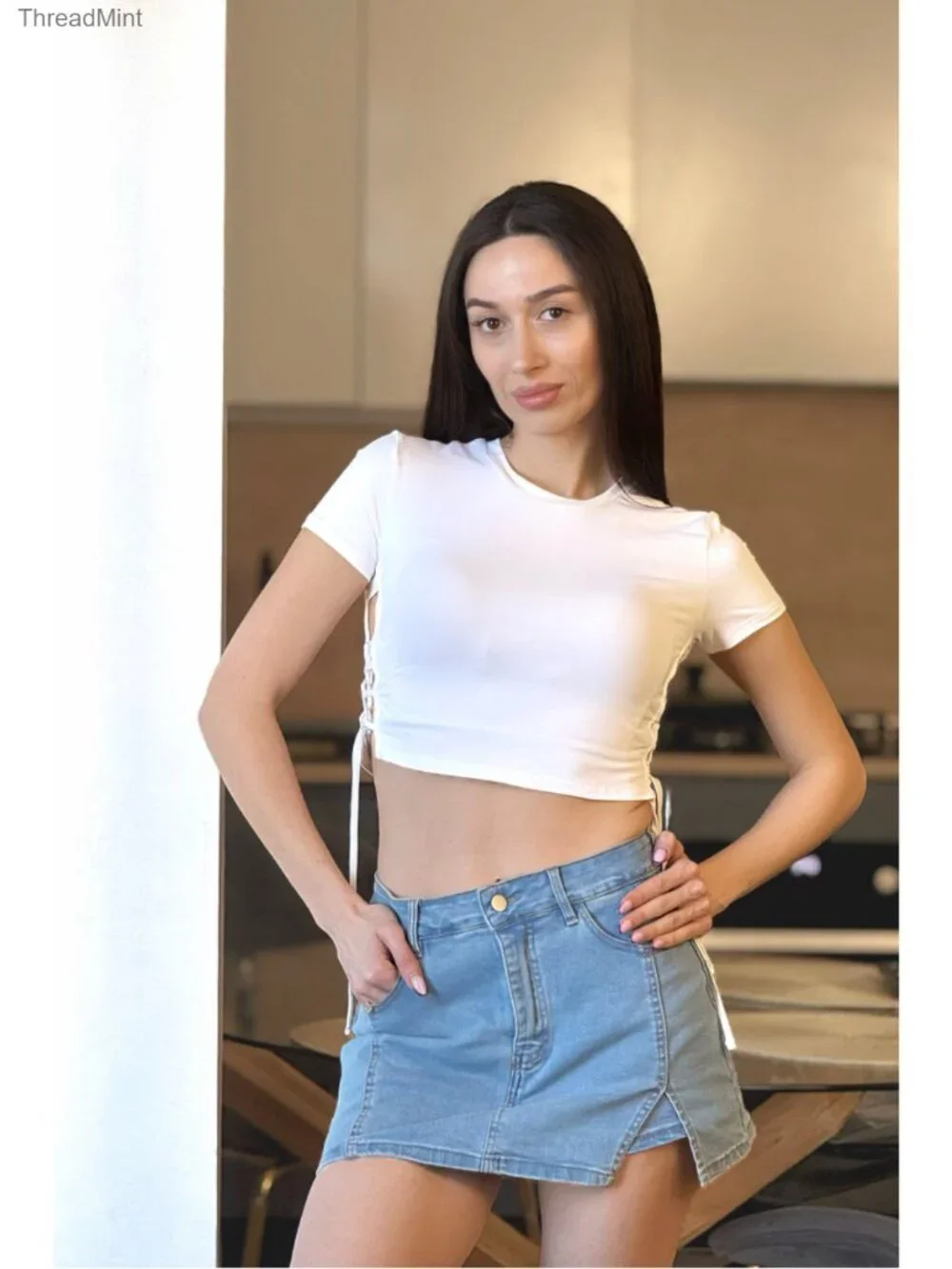 Women's High Waisted Denim Skort Side Split Mini Skirt with Shorts